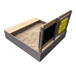 Spatiu Cutie de joaca Kitty Tabla de scris nisip cu bancuta Gri Maro - Lada din lemn cu Joc X si Zero  si spatiu de depozitare pentru copii in gradina Axi
